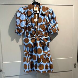 Farm RioAnthropologie-Brown and Blue Polka Dot Dress